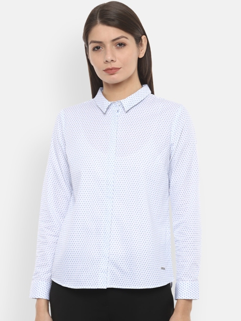 

Van Heusen Woman Women White & Blue Regular Fit Printed Formal Shirt