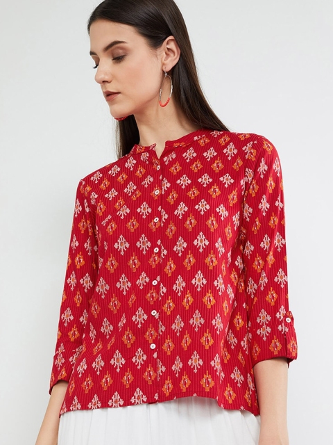 

max Women Red Printed Shirt Style Top