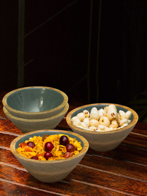 

nestroots Green Set Of 4 Wooden Serving Bowls