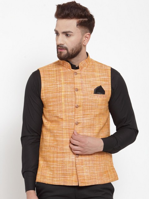 

KLOTTHE Men Yellow Self-Design Nehru Jacket