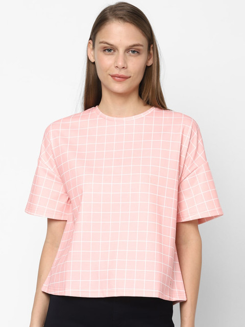 

Allen Solly Woman Women Pink & White Checked Pure Cotton Top