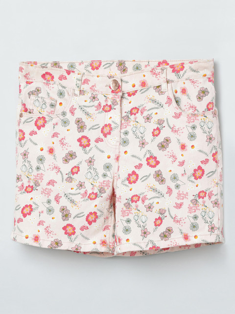 

max Girls Cream-Coloured Printed Regular Fit Regular Shorts