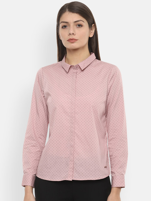 

Van Heusen Women Pink Regular Fit Printed Formal Shirt