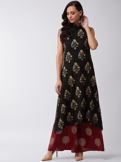 

InWeave Women Black & Maroon Printed Kurta with Palazzos