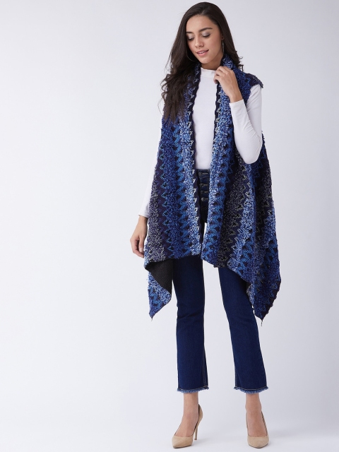 

InWeave Women Blue Self Design Poncho Sweater