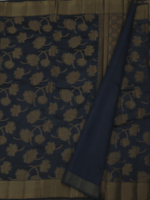 

Pothys Navy Blue & Gold-Toned Jute Silk Woven Design Saree