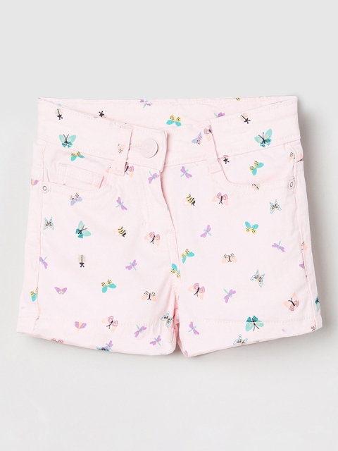 max Girls Pink Printed Regular Fit Denim Shorts