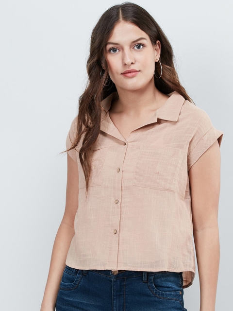 

max Women Beige Solid Shirt Style Top