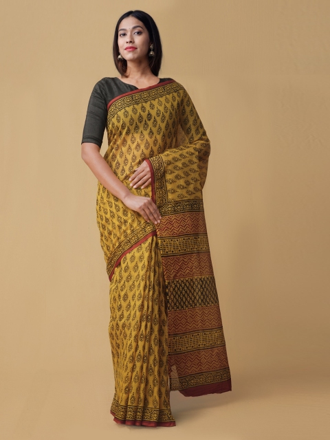

Unnati Silks Yellow Pure Cotton Printed Kota Saree