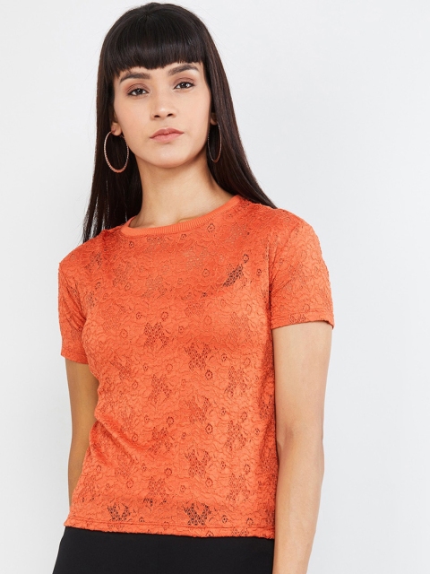 

max Women Rust Orange Self Design Top
