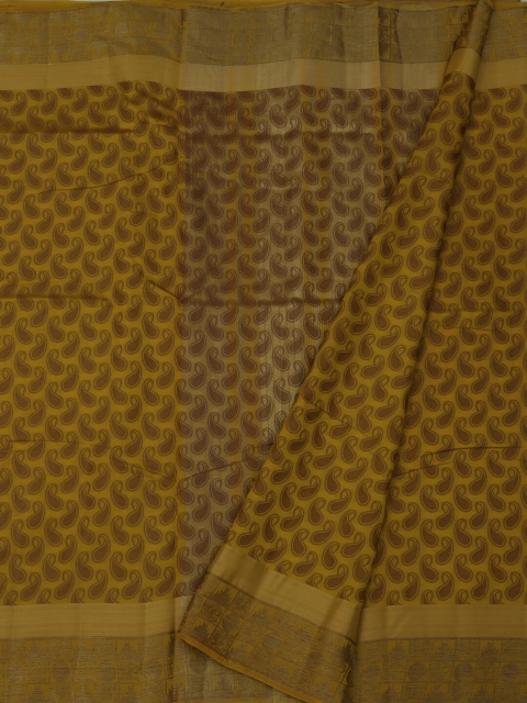 

Pothys Mustard Yellow & Brown Jute Silk Woven Design Saree