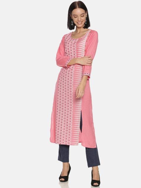 

Saffron Threads Women Pink Printed Straight Kurta
