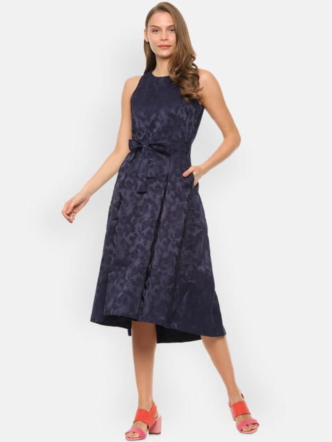

Van Heusen Woman Women Navy Blue Self Design Fit and Flare Dress