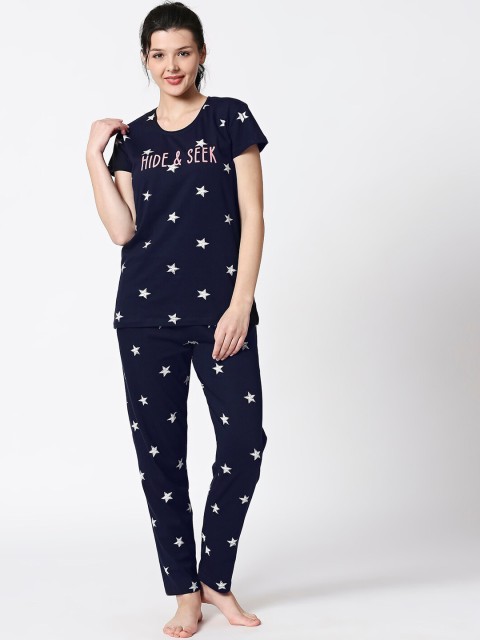 

I like me Women Navy Blue & White Printed Night Suit