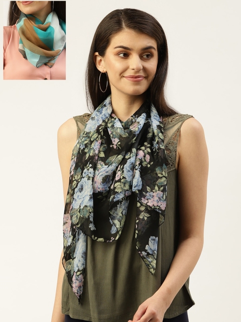 

Trend Arrest Women Pack Of 2 Black & Blue Printed Scarf