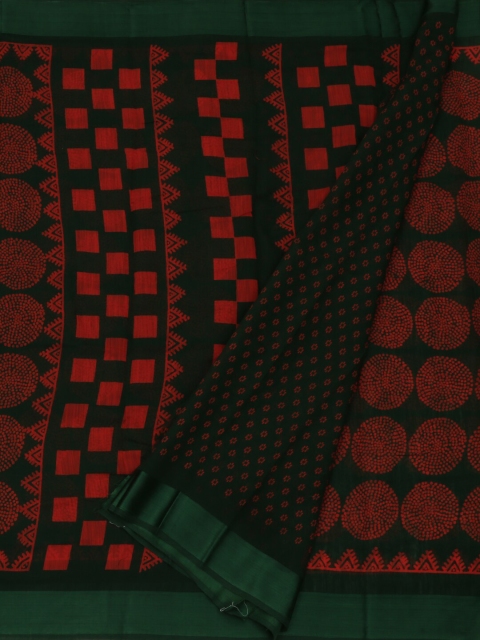 

Pothys Green & Red Linen Blend Printed Saree