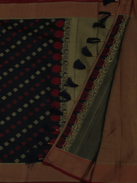 

Pothys Navy Blue & Red Jute Silk Woven Design Saree