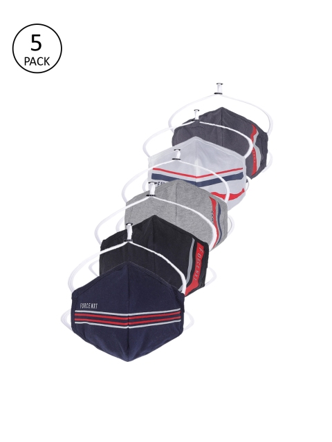 

Force NXT Men Pack of 5 Striped 3-Ply Anti-Pollution Reusable Cloth Masks, Navy blue