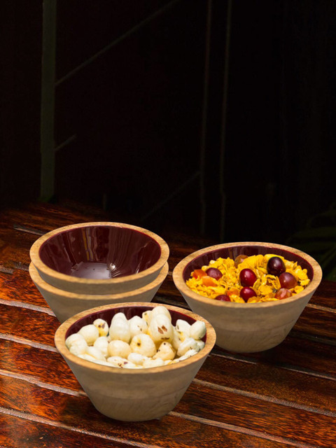 

nestroots 4 Pieces Maroon Wooden Serving Bowls