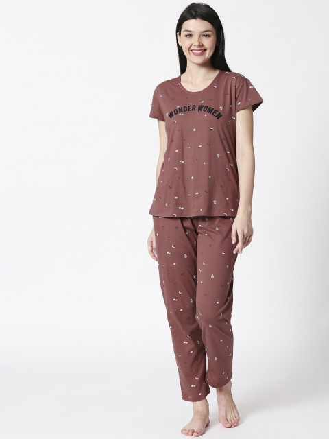 

I like me Women Brown Printed Night suit