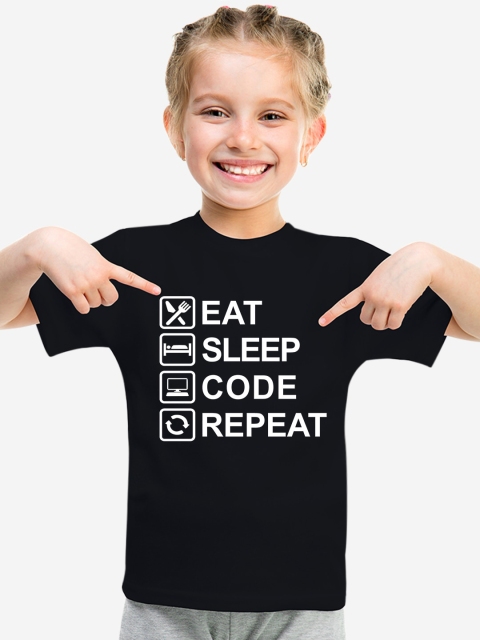 MAGIC TEES Girls Black Printed Round Neck T-shirt