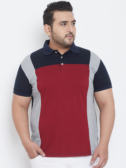 

bigbanana Men Maroon & Grey Colourblocked Polo Collar T-shirt