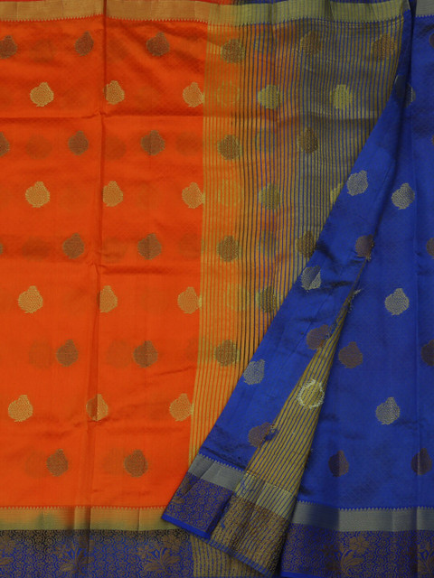 

Pothys Orange & Blue Jute Silk Woven Design Saree