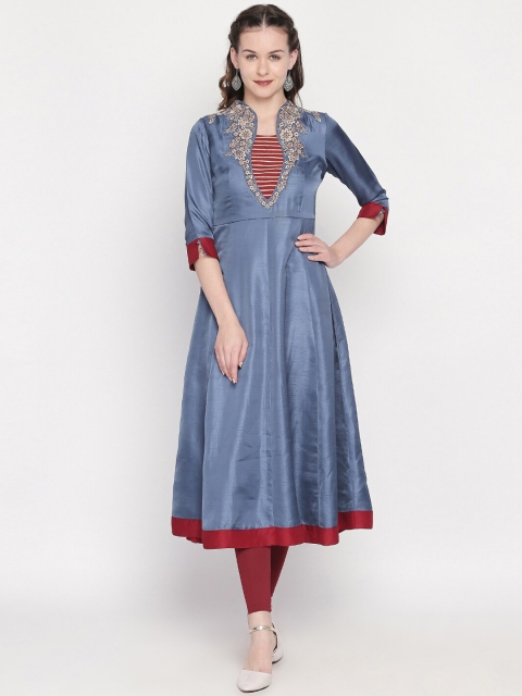 

Lobaanya Women Grey & Beige Embroidered Anarkali Kurta