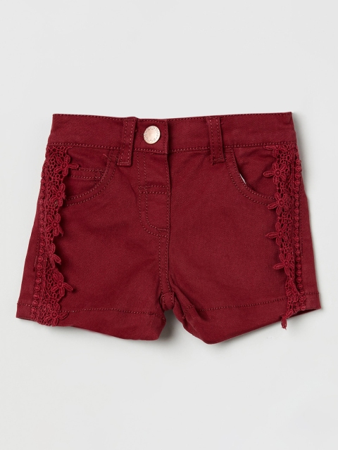 

max Girls Burgundy Solid Regular Fit Denim Shorts
