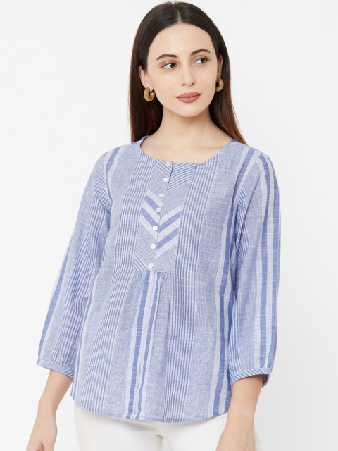 

Os Women Blue Self Design A-Line Pure Cotton Top