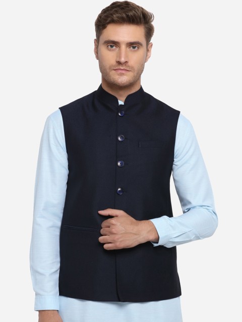 

JADE BLUE Men Blue Self Textured Modi Jacket, Navy blue