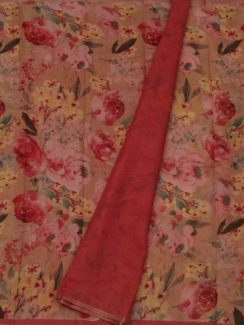 

Pothys Peach-Coloured Solid Linen Blend Saree