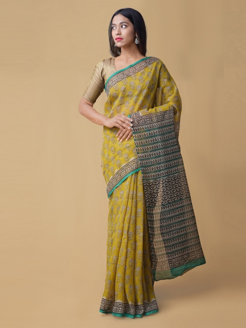 

Unnati Silks Yellow Pure Cotton Printed Kota Saree