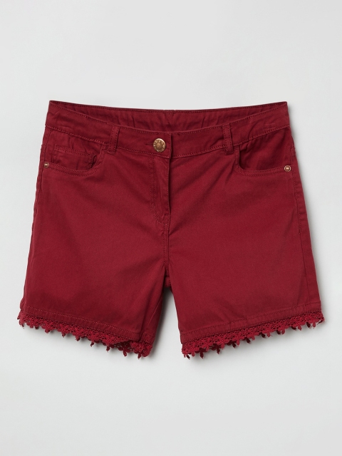 

max Girls Burgundy Solid Regular Shorts