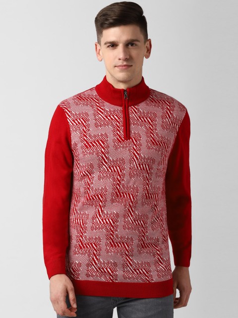

Peter England Casuals Men Red Self Design Pullover Sweater