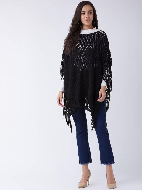 

InWeave Women Acrylic Black Self Design Longline Poncho Sweater