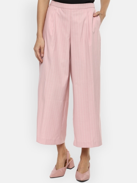 Van Heusen Woman Pink & White Regular Fit Striped Culottes