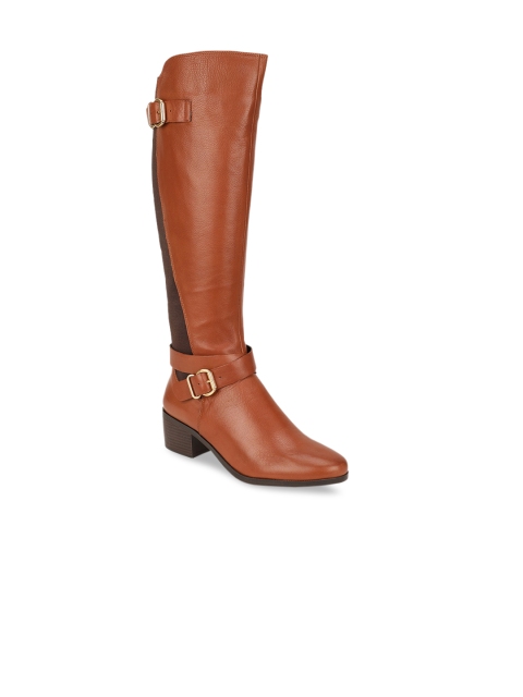

ALDO Women Brown Solid Leather High-Top Heeled Boots