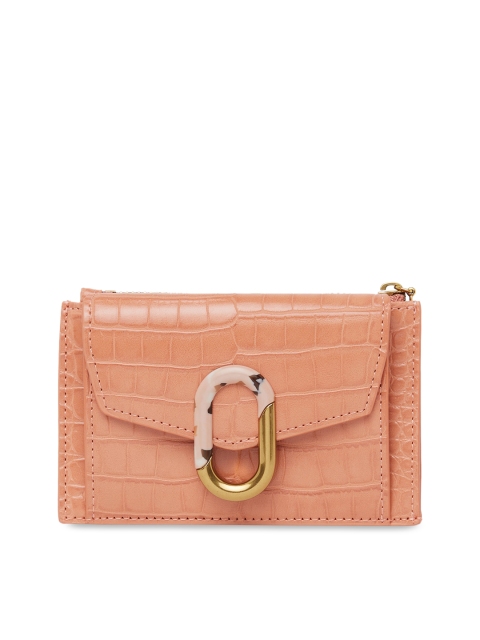 

CHARLES & KEITH Women Peach-Coloured Textured Two Fold Wallet