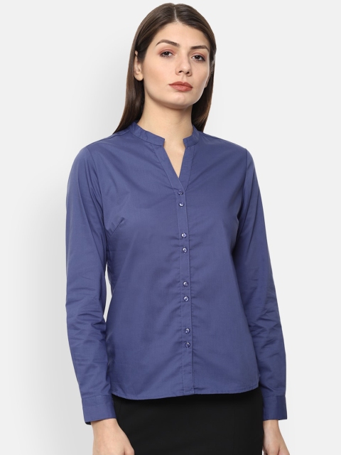 Van Heusen Woman Women Blue Regular Fit Solid Casual Shirt