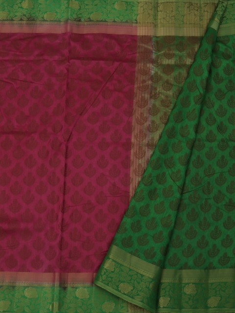 

Pothys Magenta & Green Jute Silk Printed Saree