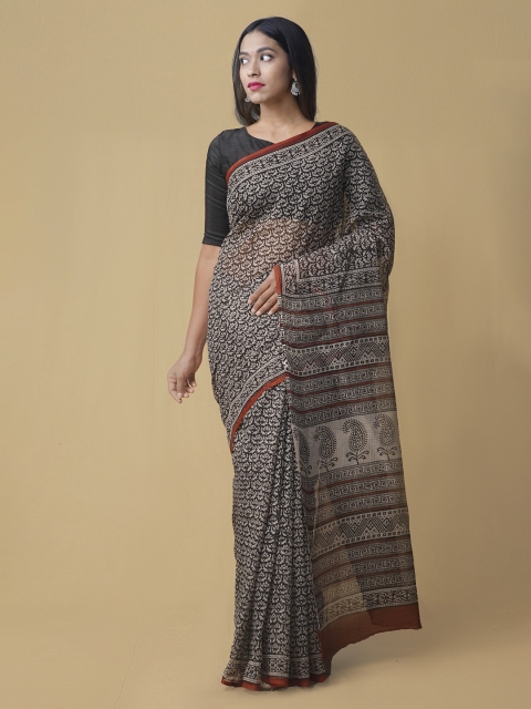 

Unnati Silks Black Pure Cotton Printed Kota Saree
