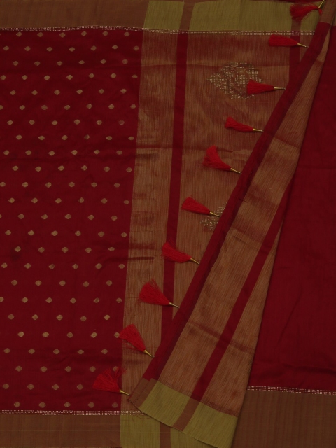 

Pothys Red & Gold-Toned Jute Silk Woven Design Saree