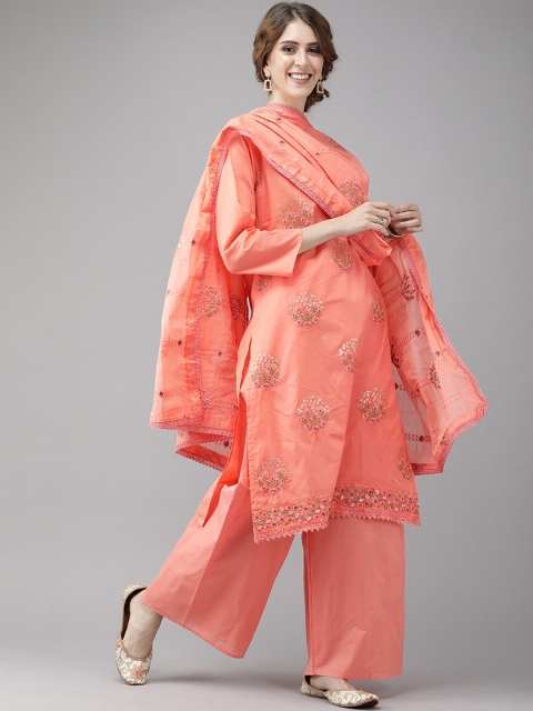 

Ishin Peach-Coloured Pure Cotton Unstitched Dress Material