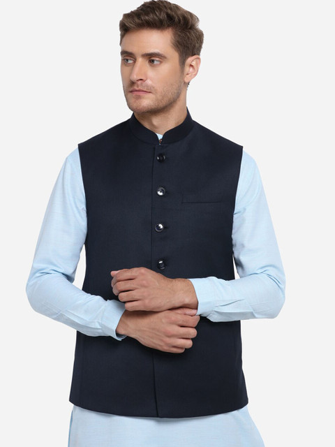 

JADE BLUE Men Blue Solid Modi Jacket