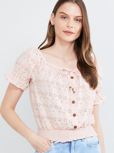

max Women Pink Self Design Blouson Top