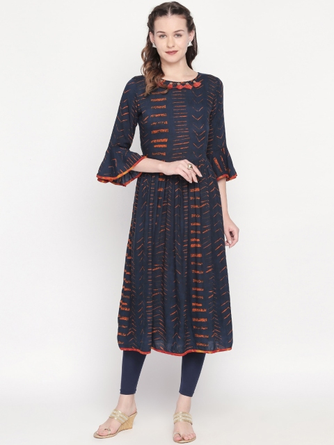 

Lobaanya Women Navy Blue Printed Anarkali Kurta