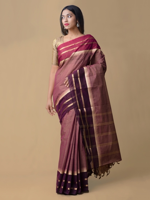 

Unnati Silks Pink Striped Handloom Pure Cotton Saree