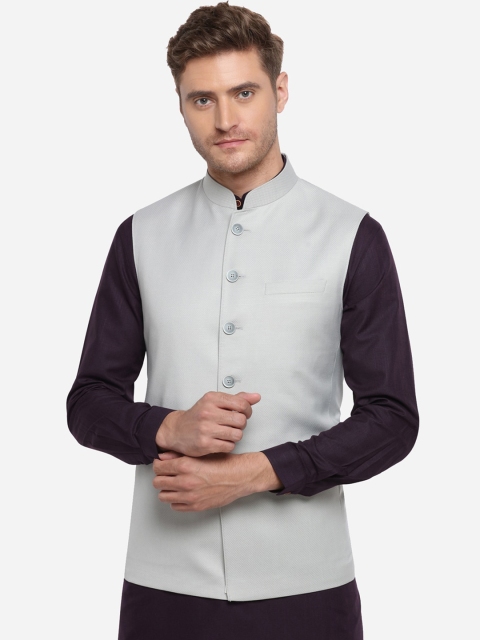

JADE BLUE Men White Woven Design Modi Jacket