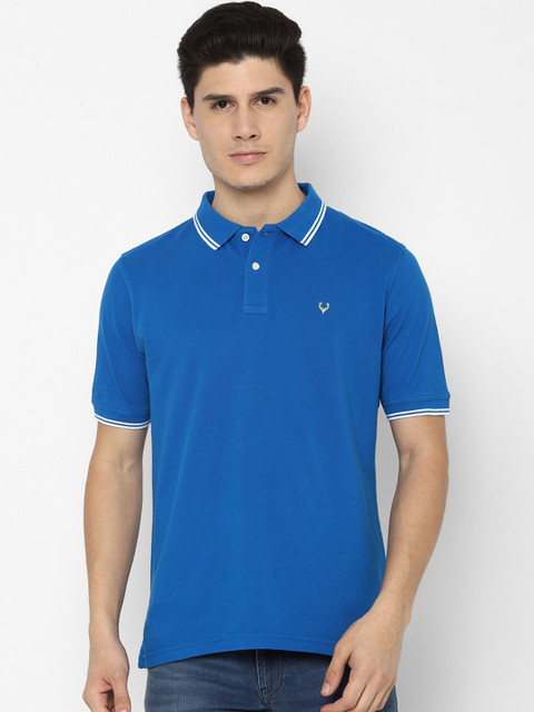 

Allen Solly Men Blue Solid Polo Collar Pure Cotton T-shirt